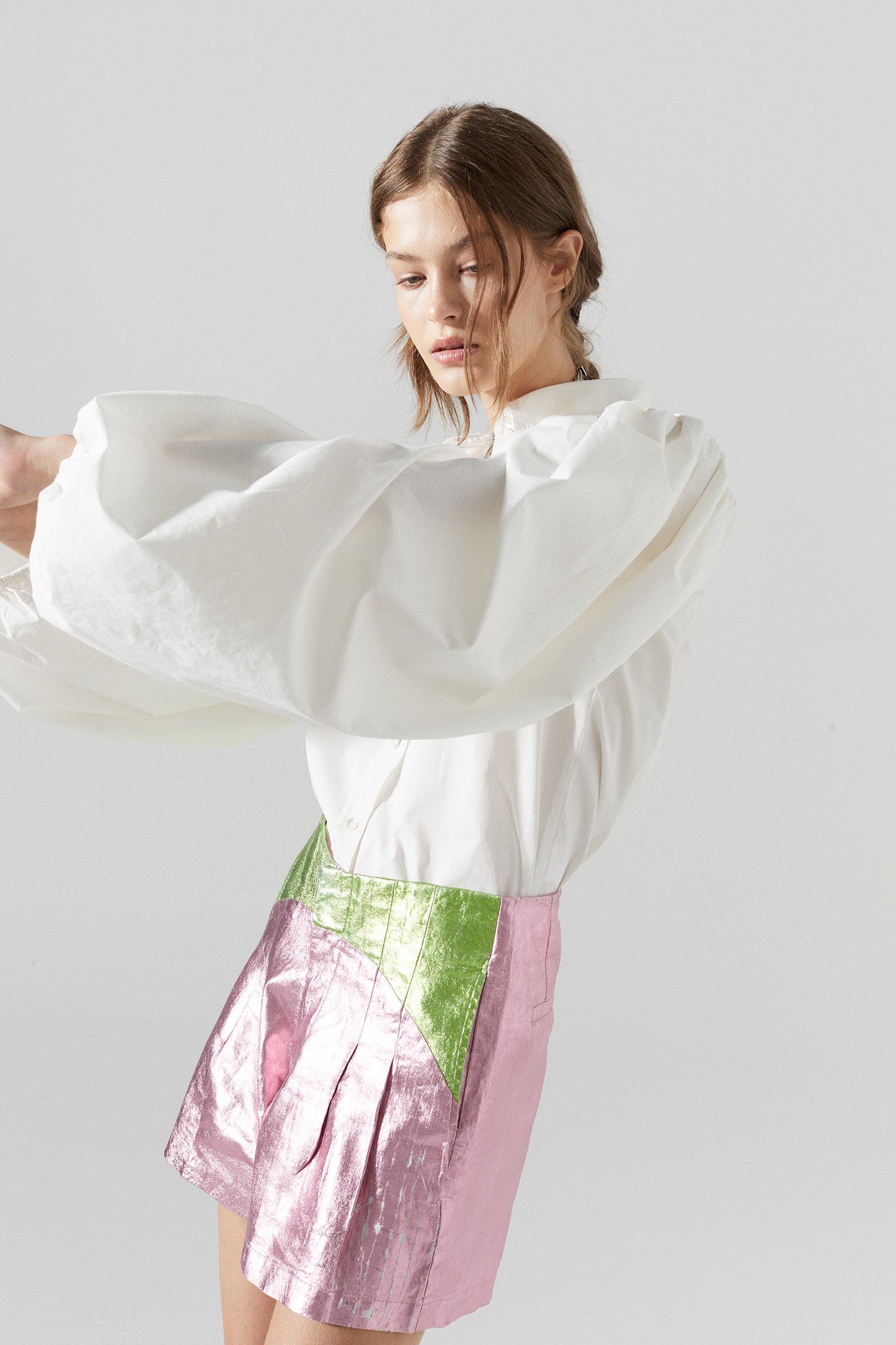 Sunset Linen Short - Metallic Pink w/Lime