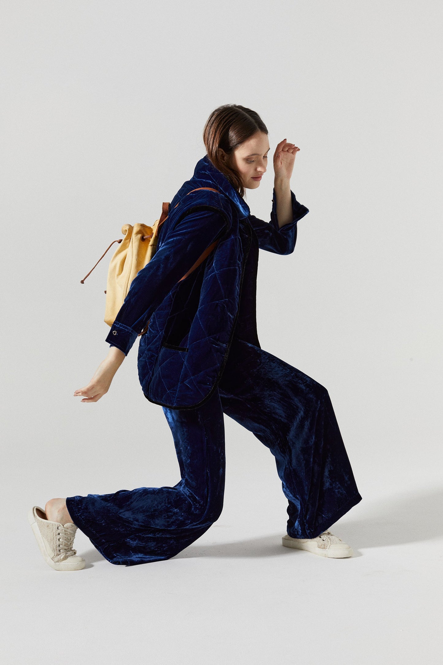 New Luna Silk Velvet Pants - Navy Blue