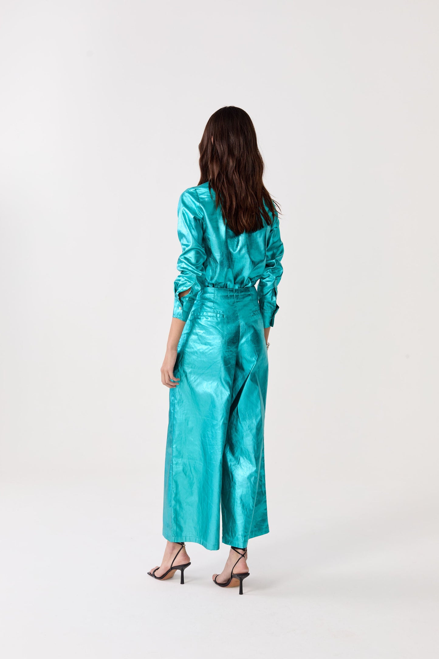 Culotte Metallic Linen Pants - Turquoise