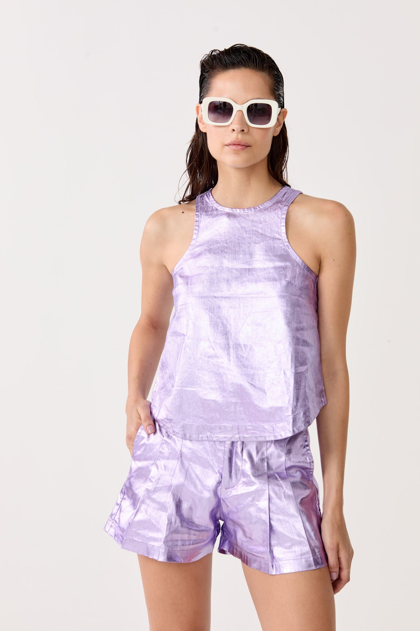 Loto Metallic Linen Top - Violet