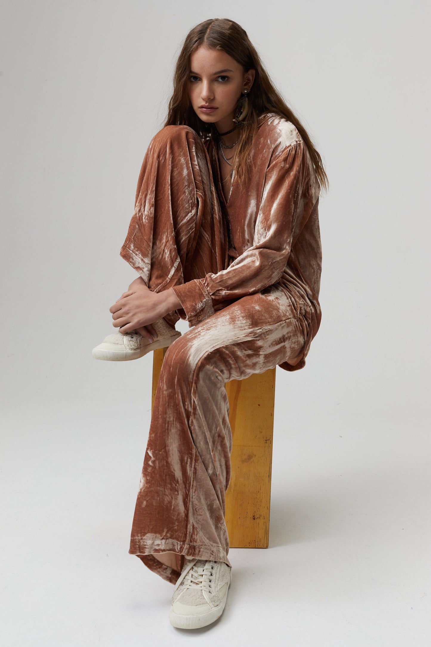 New Luna Silk Velvet Pants - Blush