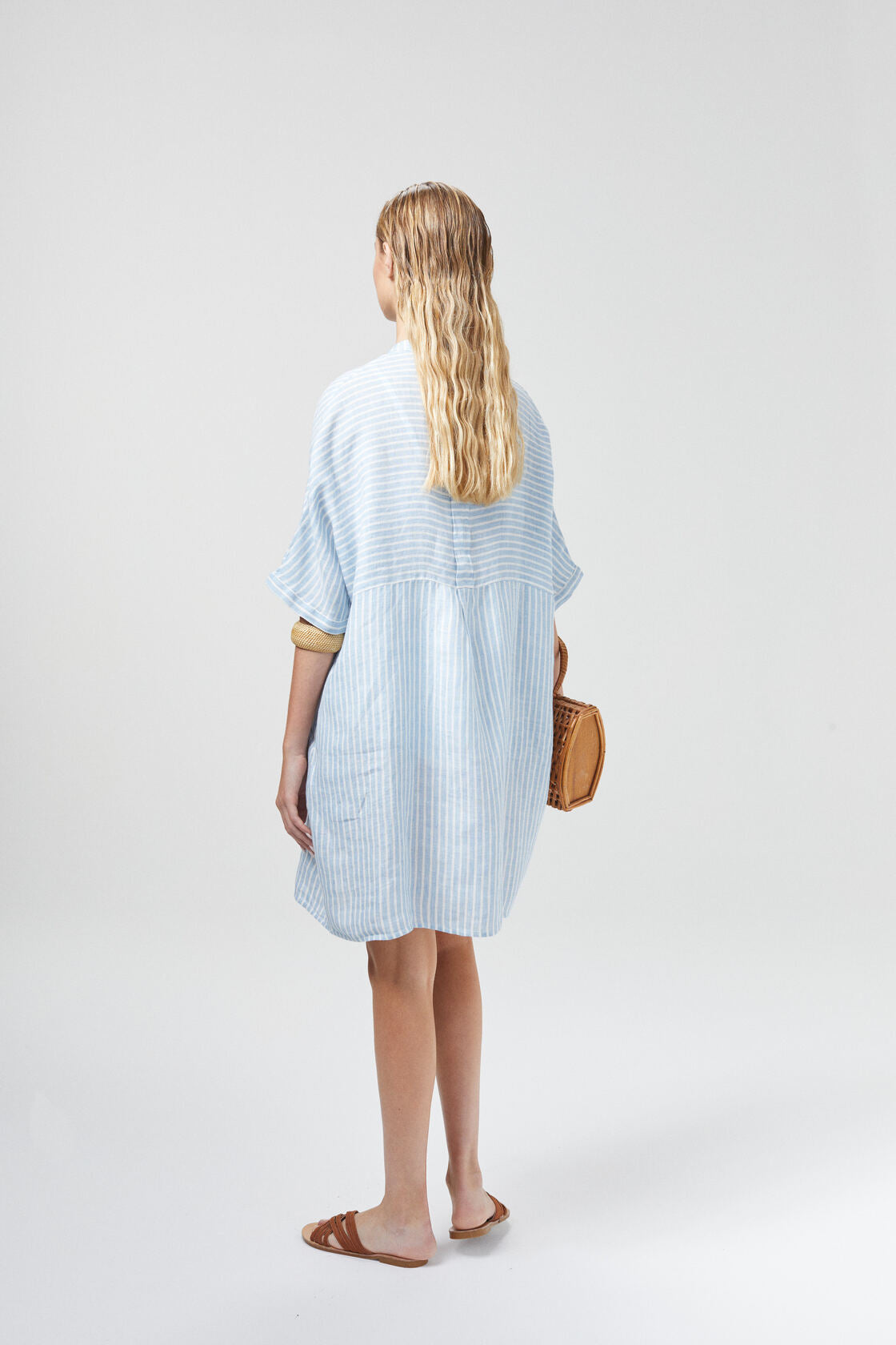 Lighthouse Linen Shirt Dress - Light Blue / White Stripes