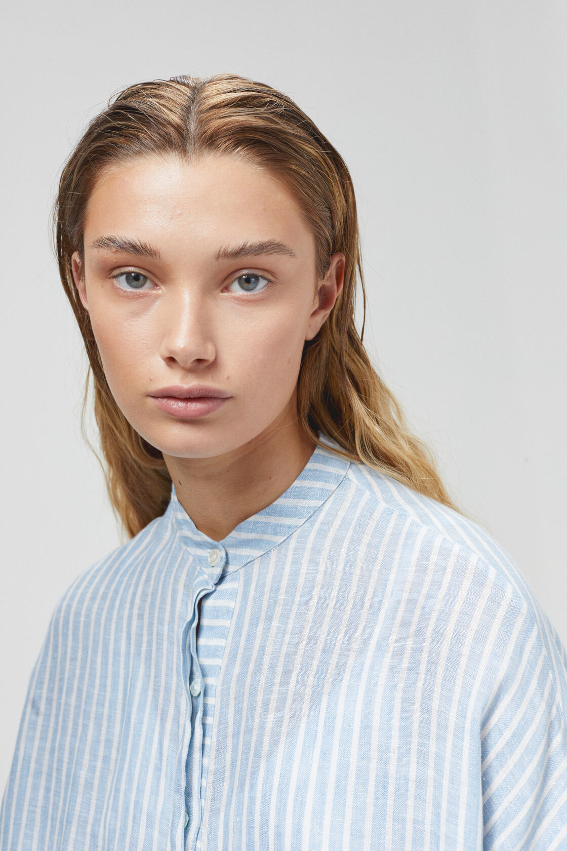 Lighthouse Linen Shirt Dress - Light Blue / White Stripes