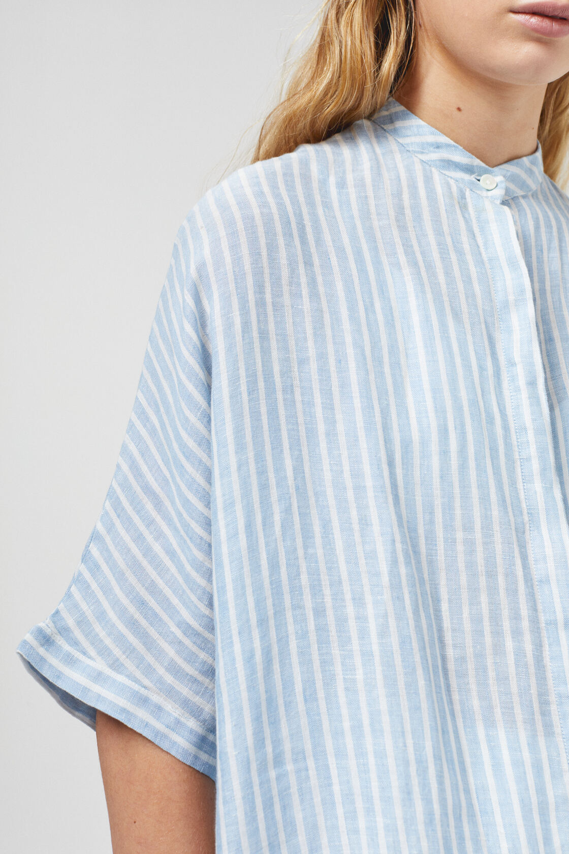 Lighthouse Linen Shirt Dress - Light Blue / White Stripes