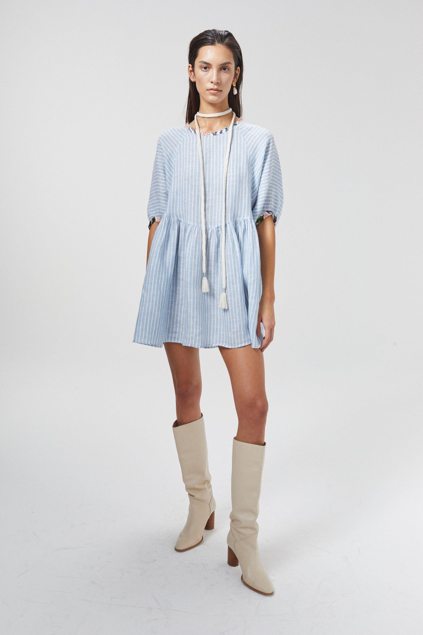Alcala Linen Dress - Light Blue and White Stripes