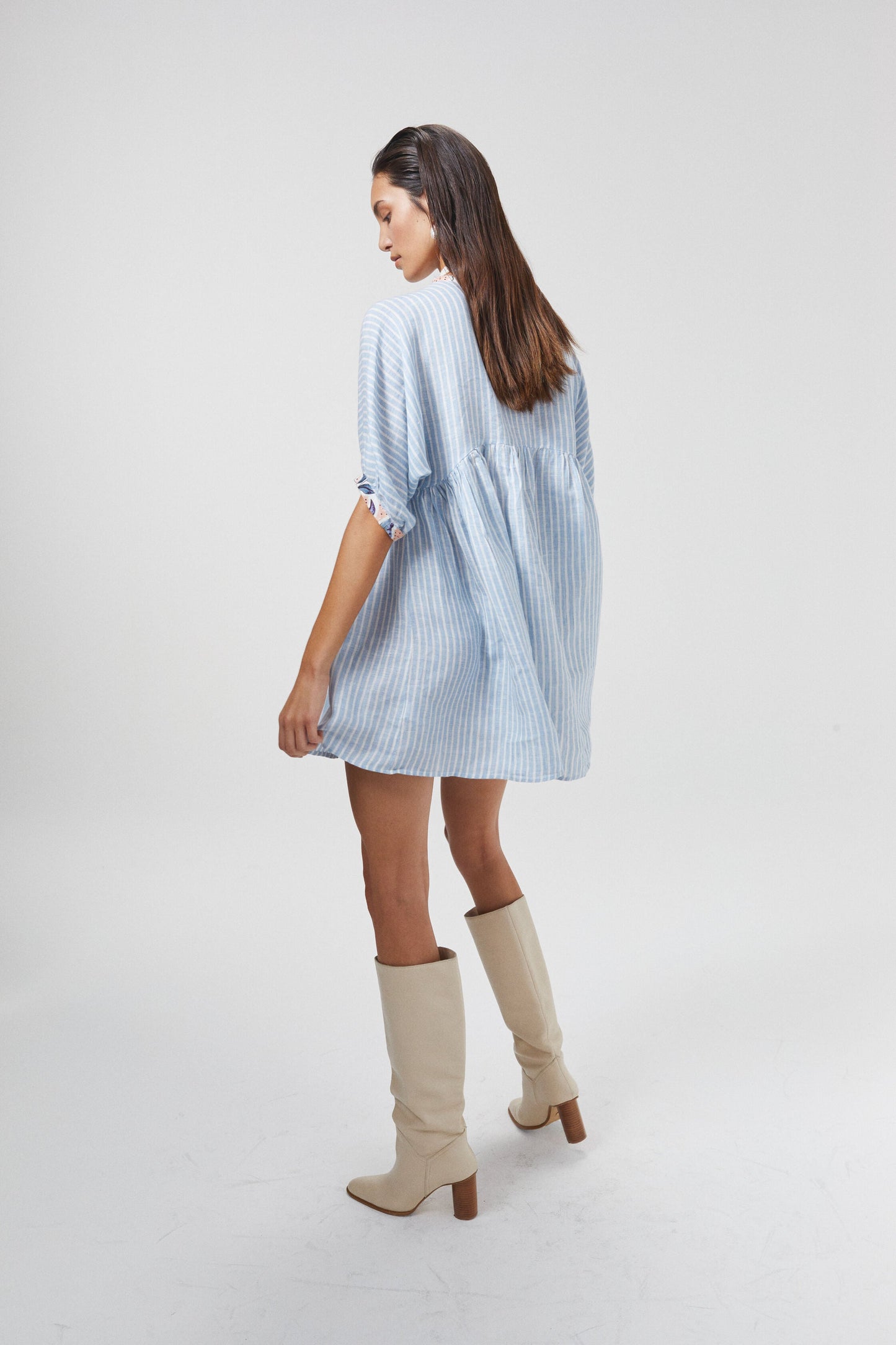 Alcala Linen Dress - Light Blue and White Stripes