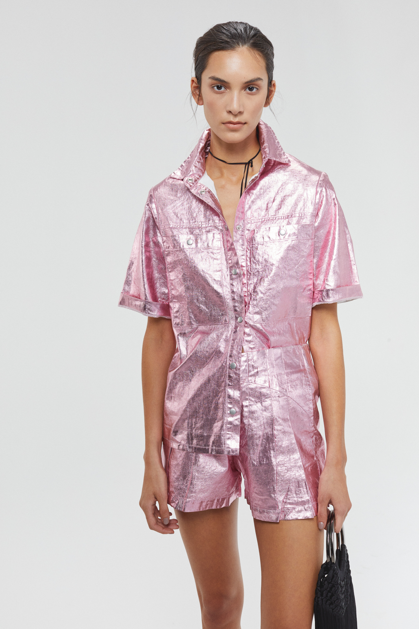 Soho Metallic Linen Shirt - Pink