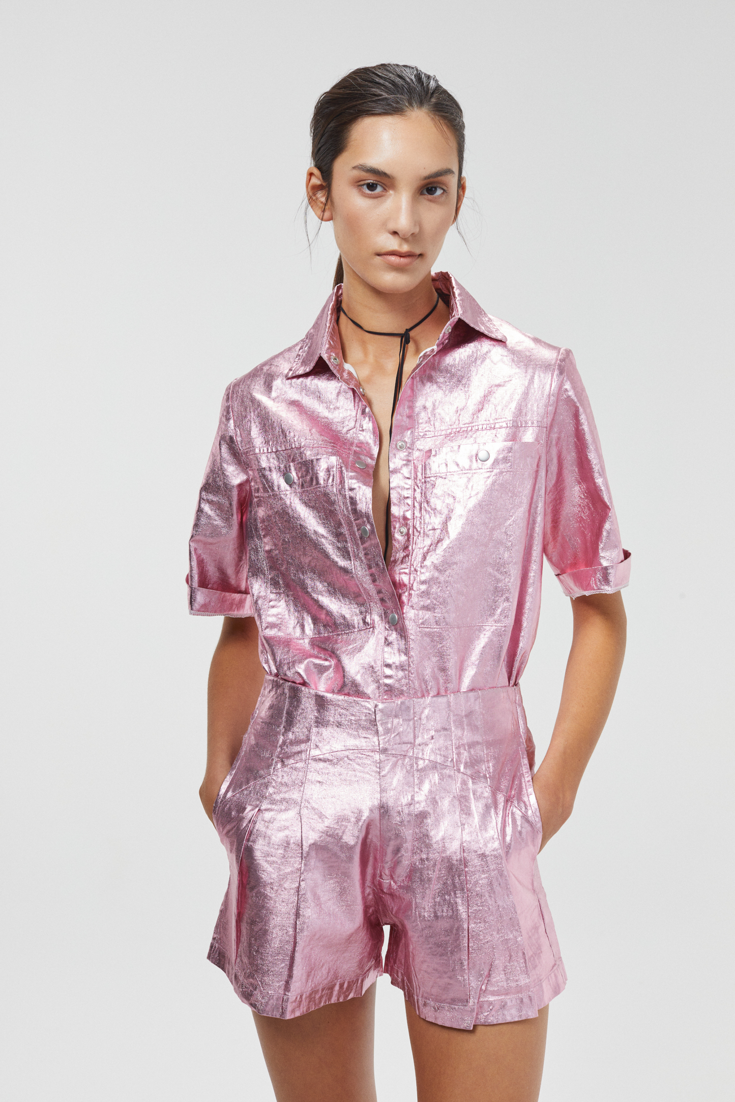 Soho Metallic Linen Shirt - Pink