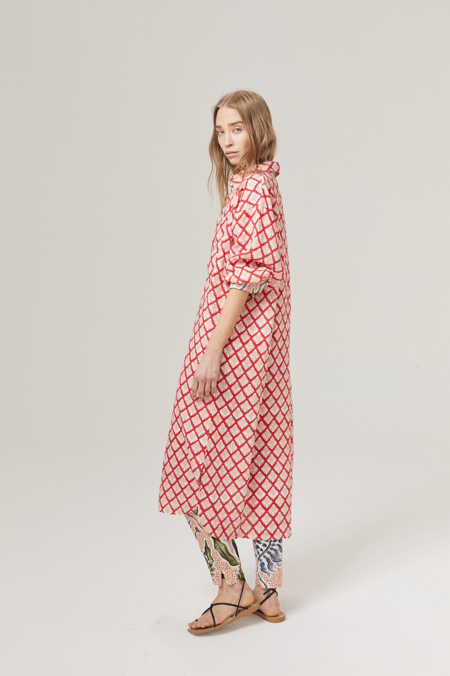Island Linen Midi Dress - Tangier with Contrasting Details