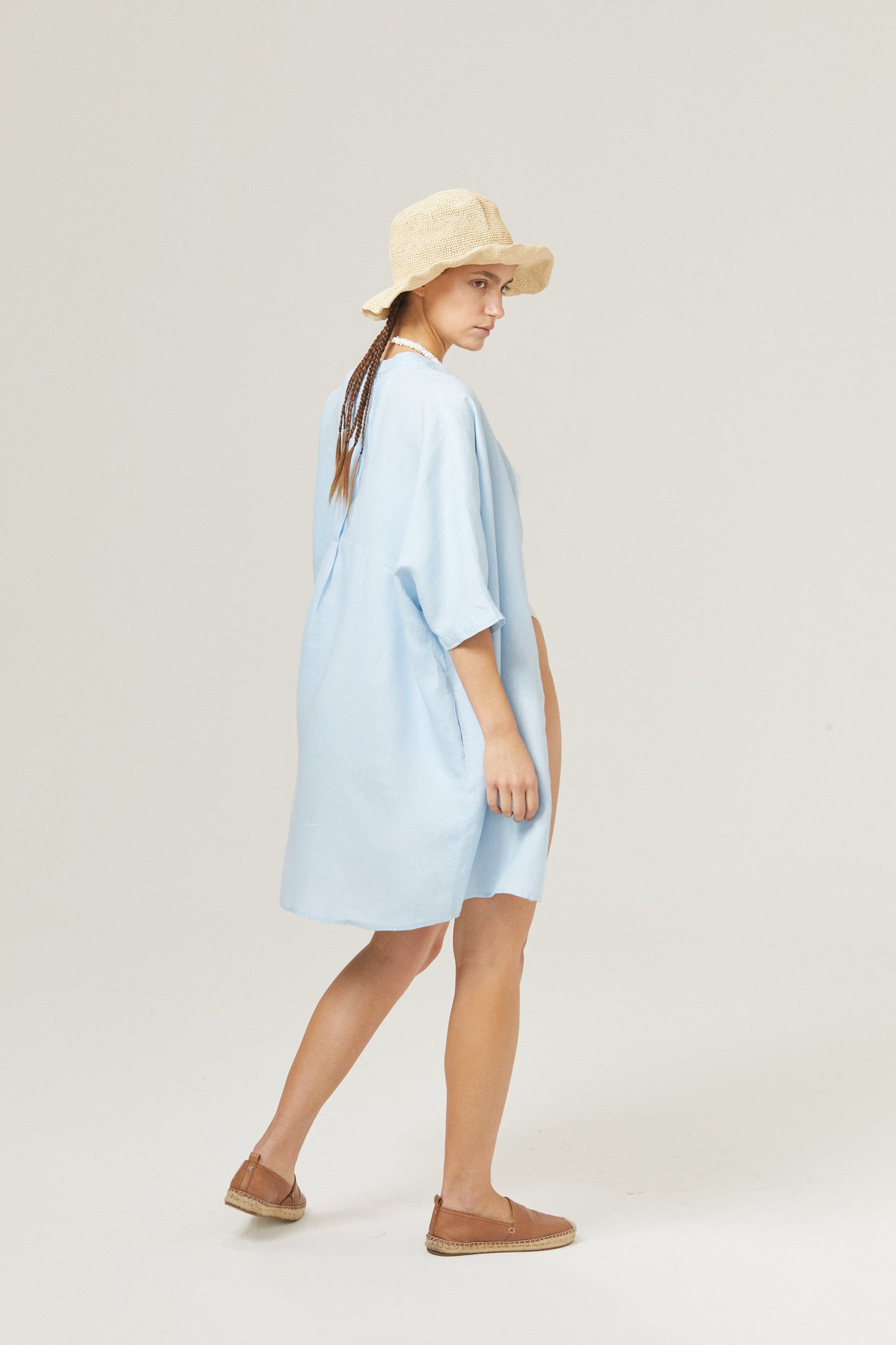 Lighthouse Linen Shirt Dress - Sky Blue