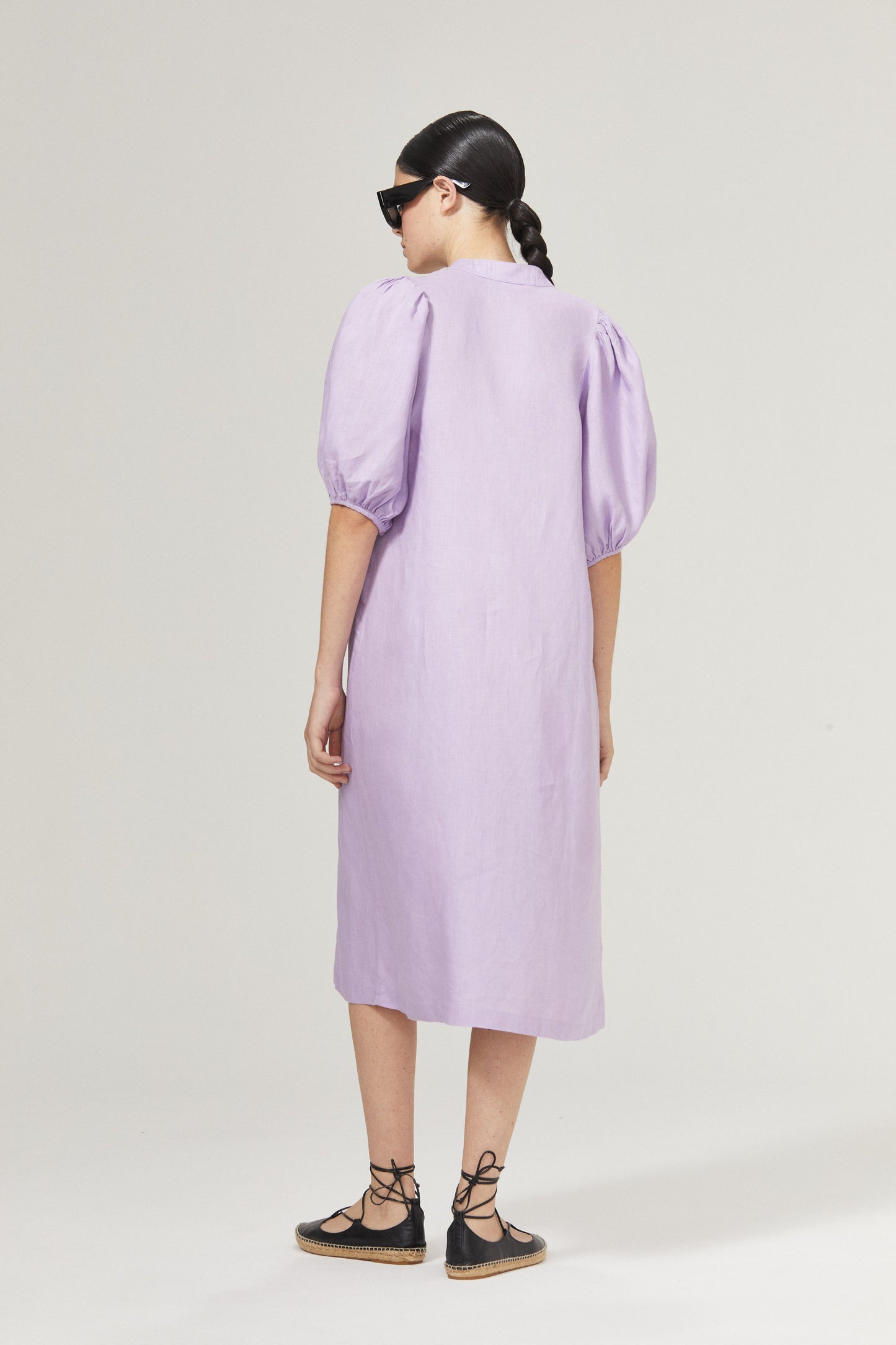 Bubble Linen Dress - Bright Lilac with Contrasting Details