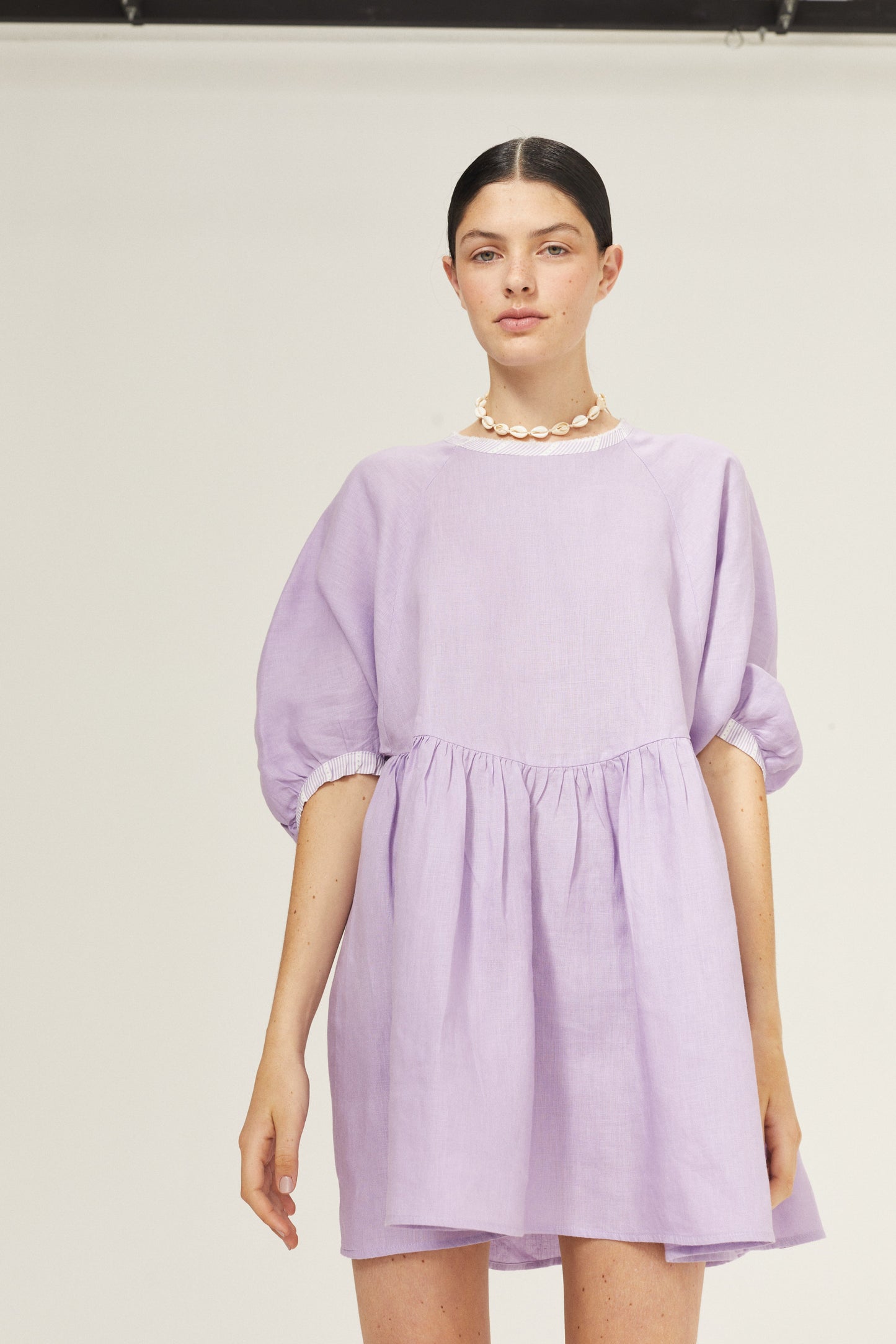 Alcala Linen Dress - Bright Lilac with Contrasting Details