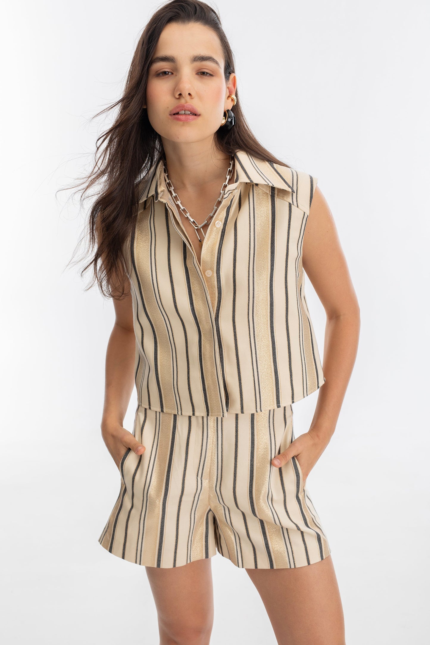Mumbai Jacquard Top - Gold Stripes