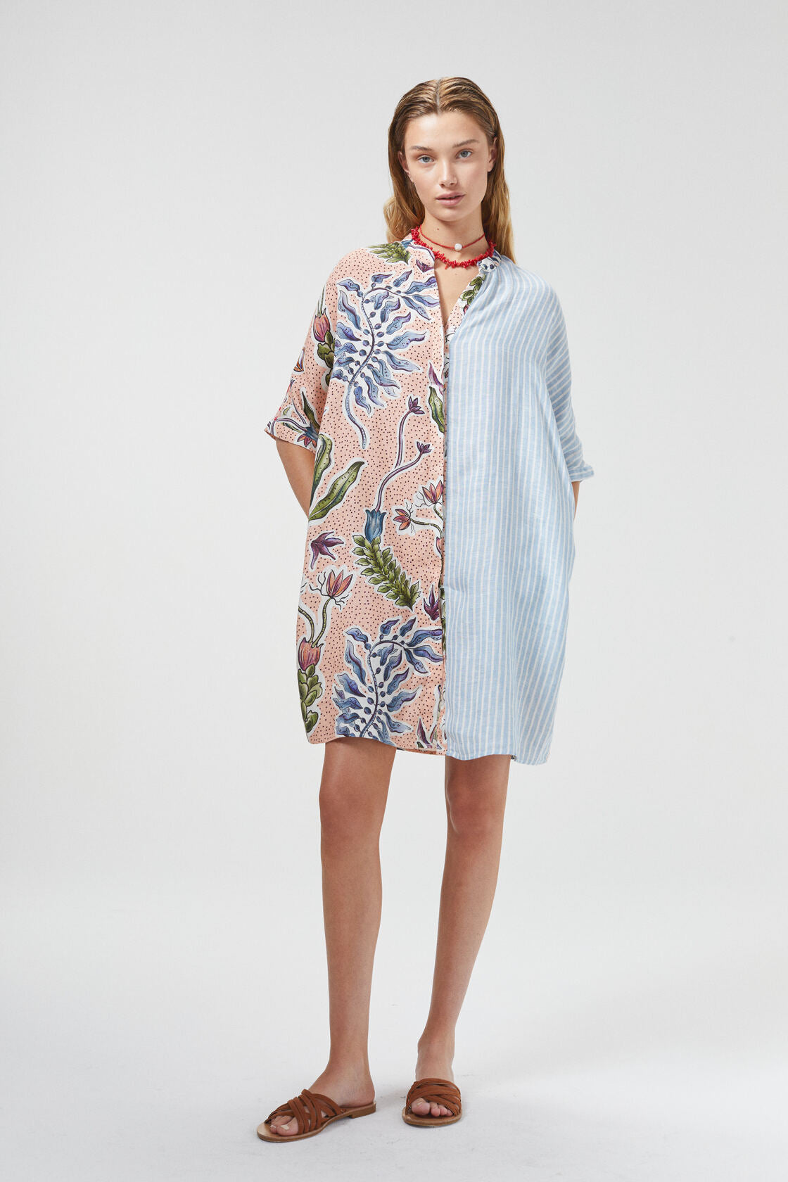 Lighthouse Linen Shirt Dress - Marrakech Gardens, Tangier and Blue Stripes