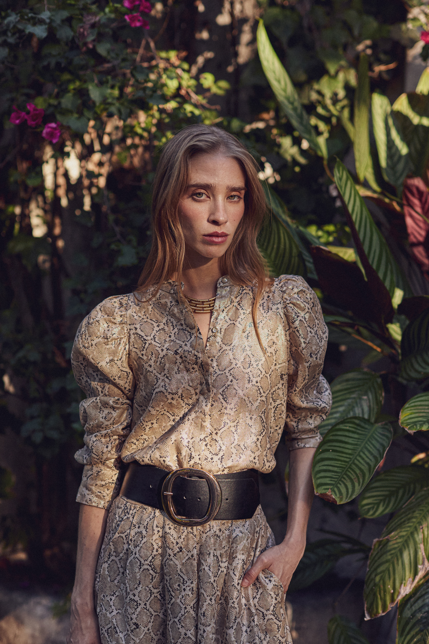 Sabi Metallic Linen Pants - Snake Print