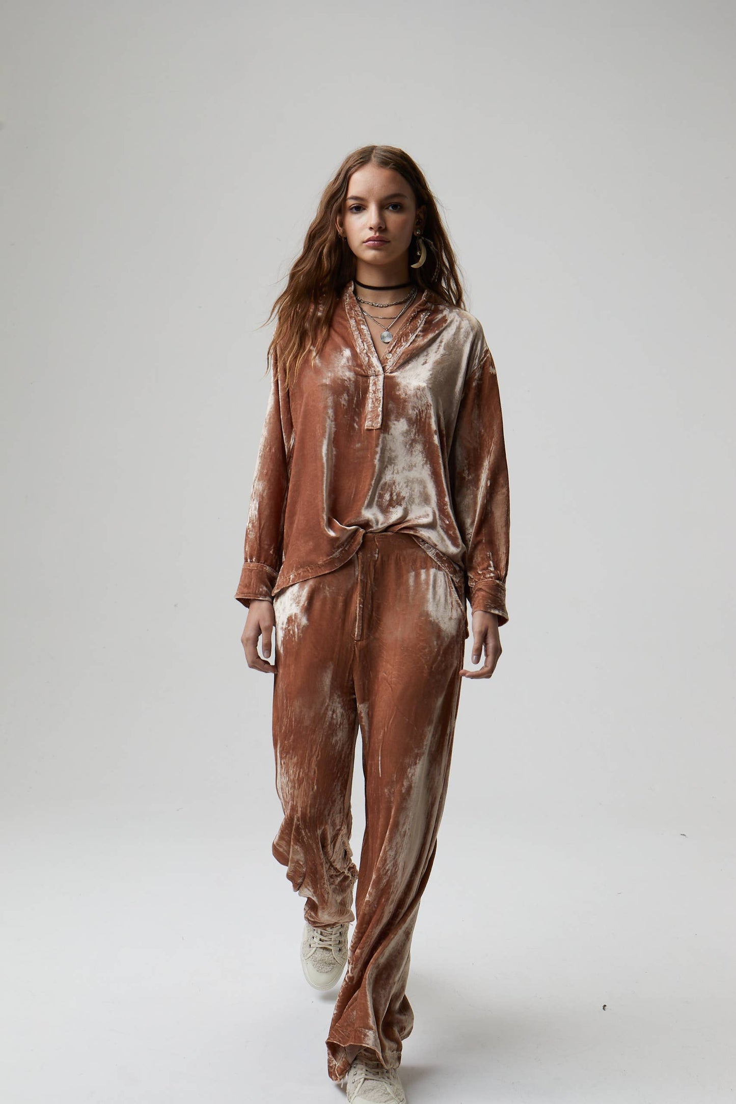 New Luna Silk Velvet Pants - Blush