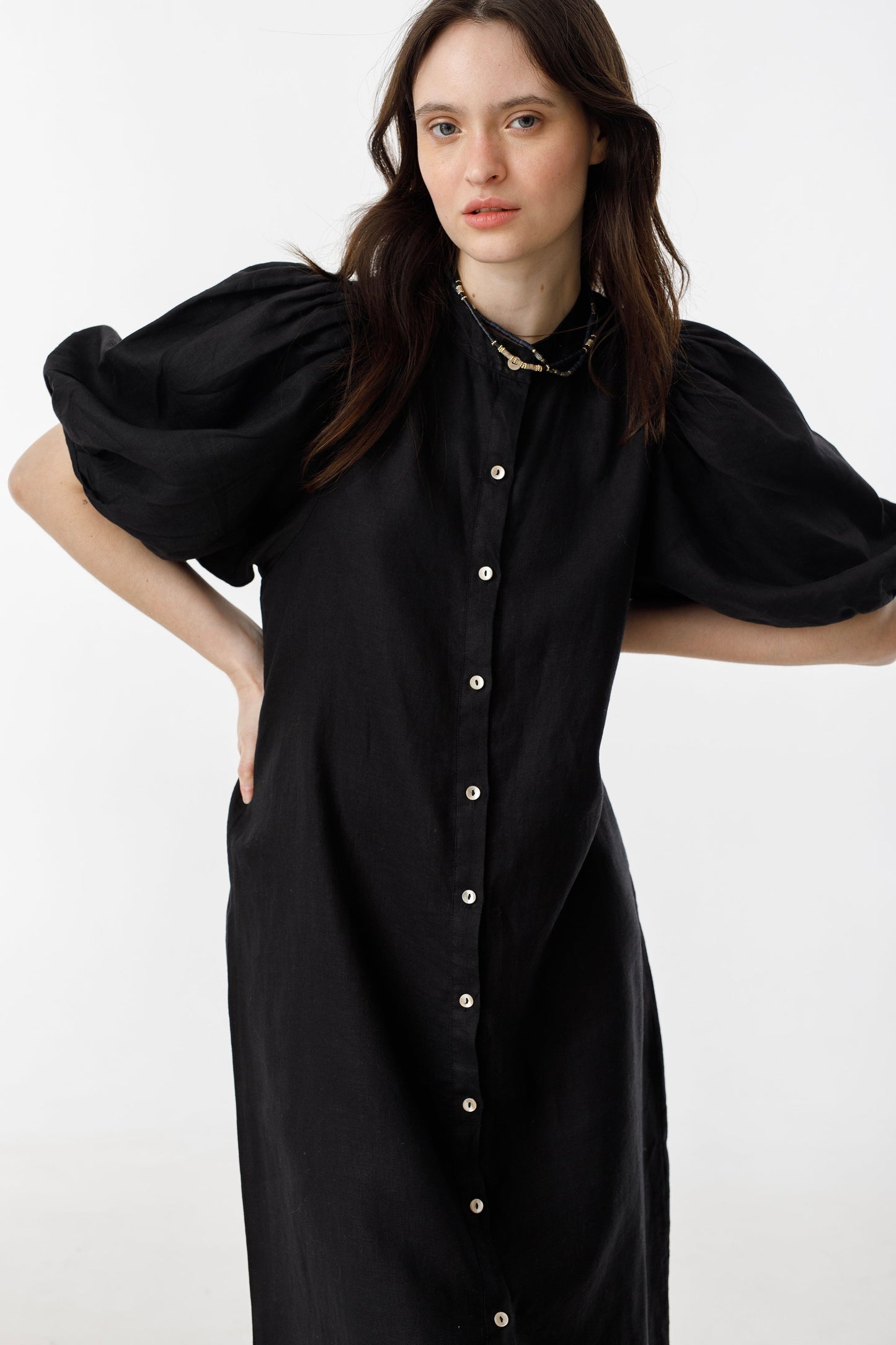 Bubble Linen Dress - Black