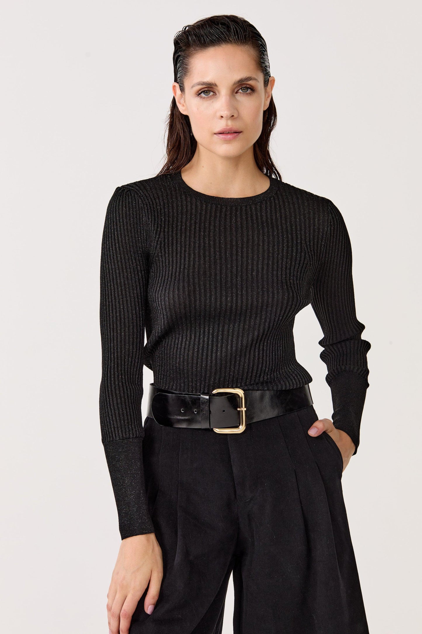 Vail Lurex Knitted Top - Black