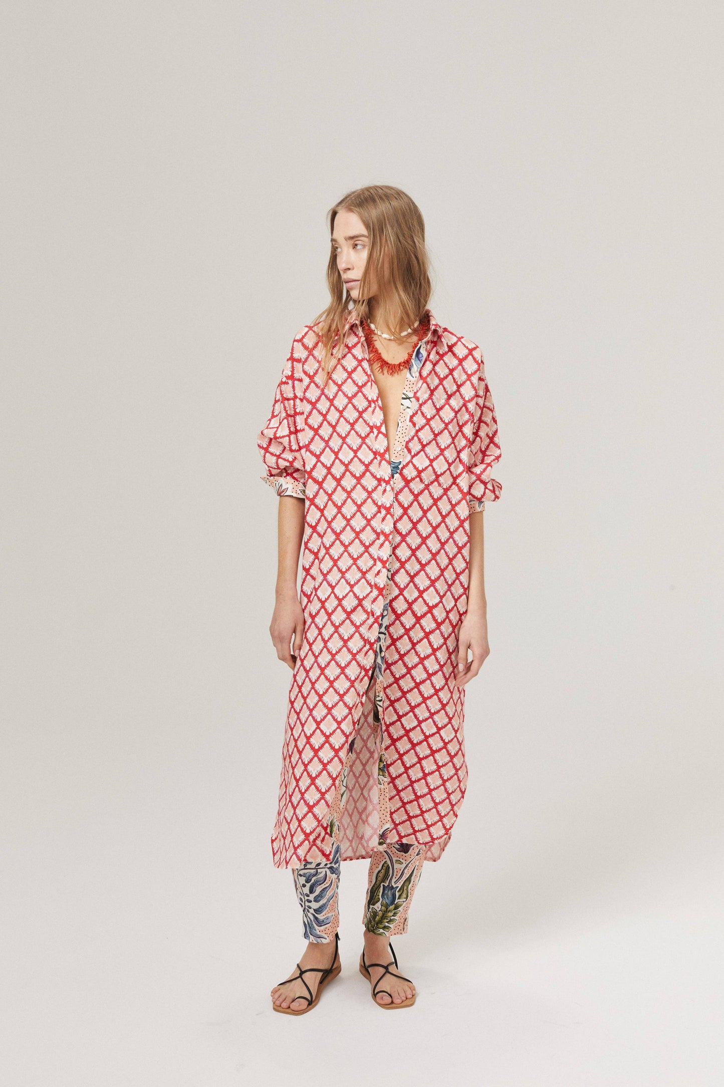 Island Linen Midi Dress - Tangier with Contrasting Details
