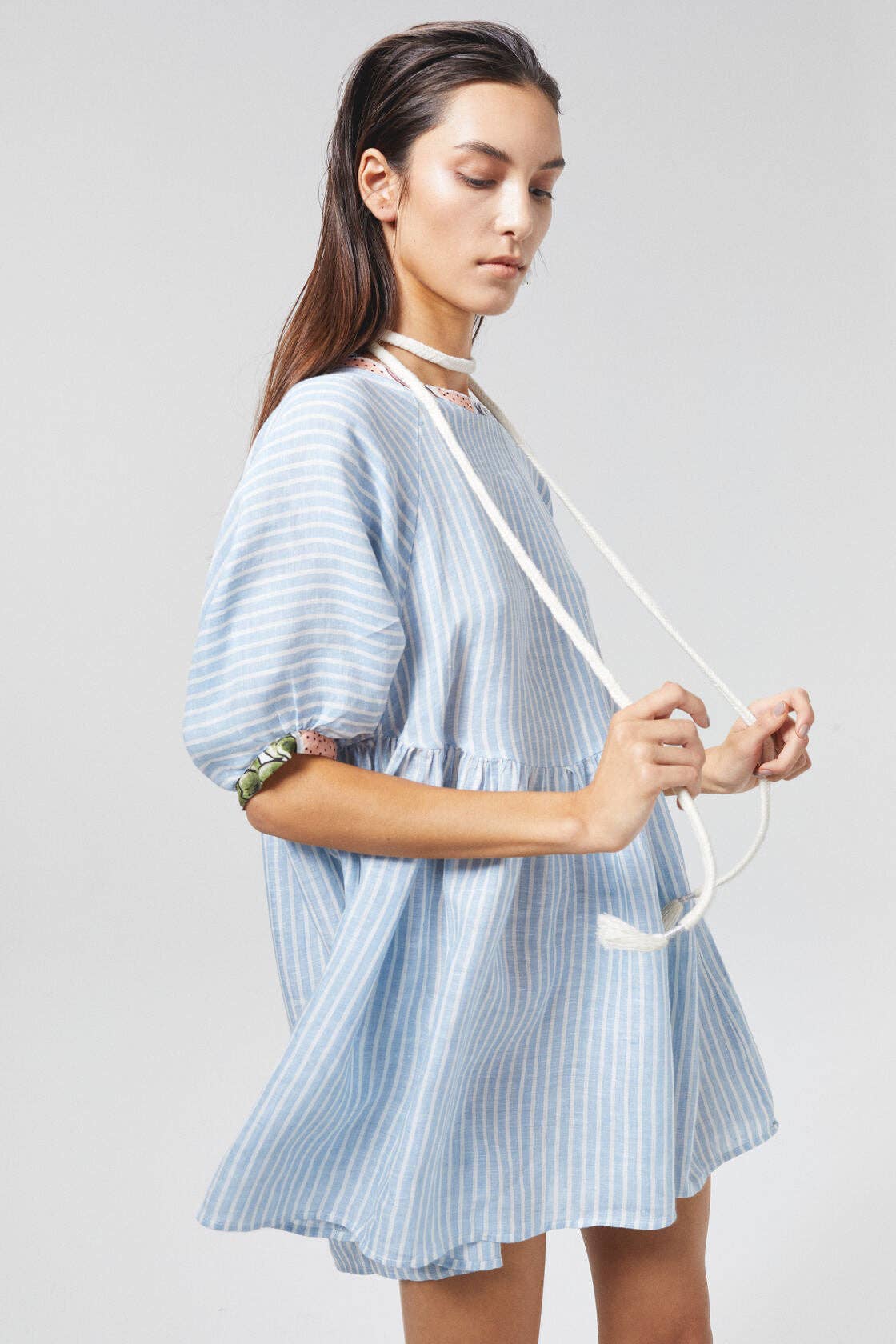 Alcala Linen Dress - Light Blue and White Stripes