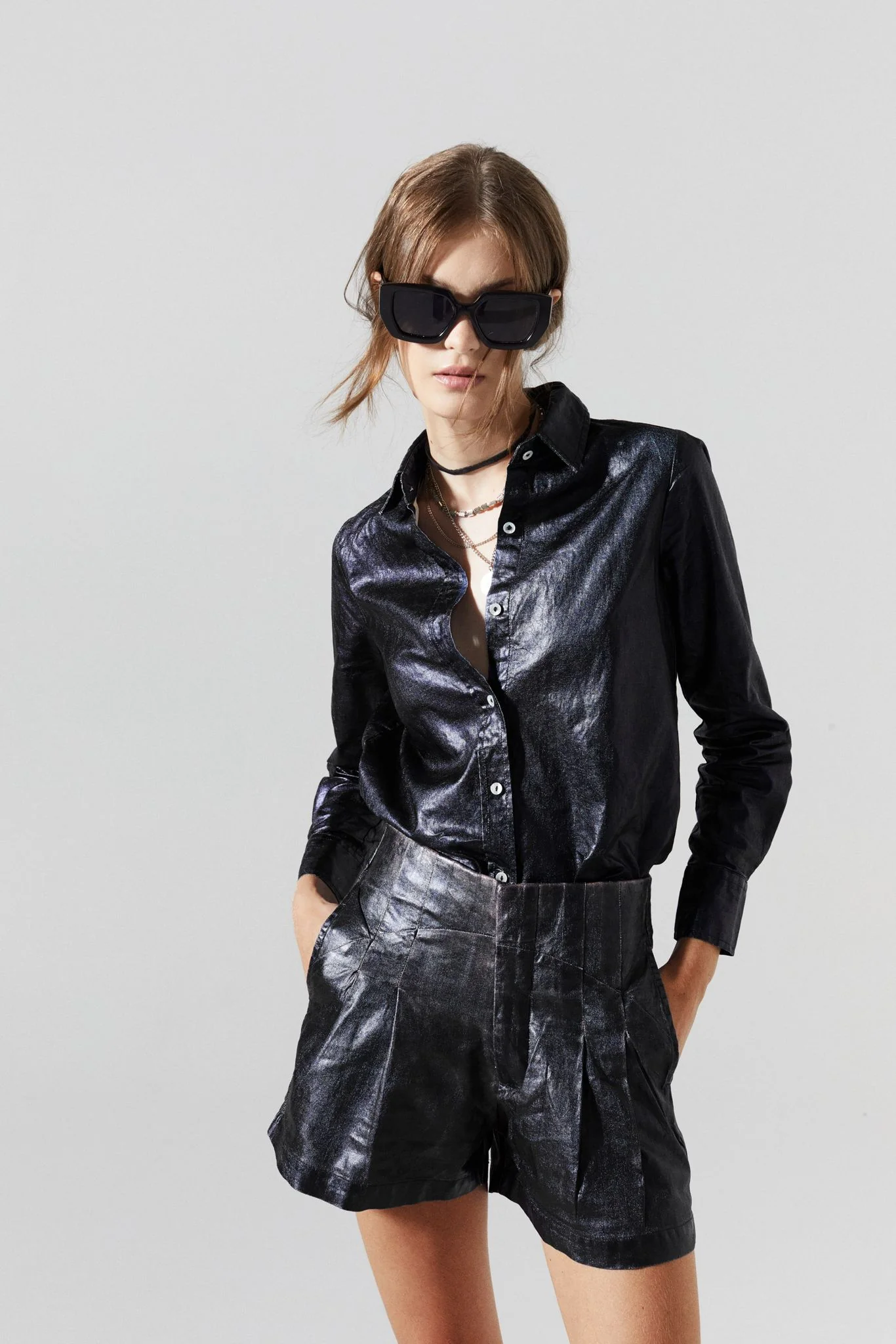 San Marino Metallic Linen Shirt - Black