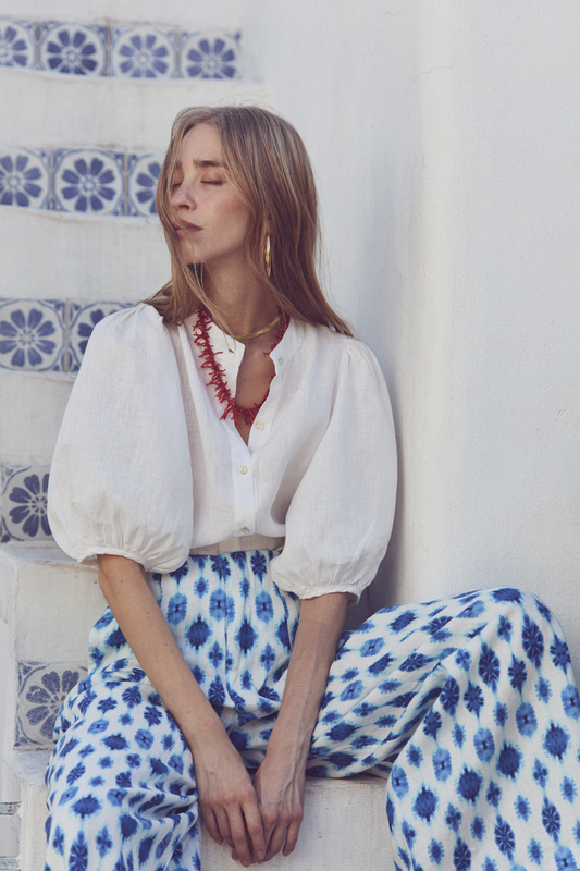 Culotte Linen Pants - Hamptons Print
