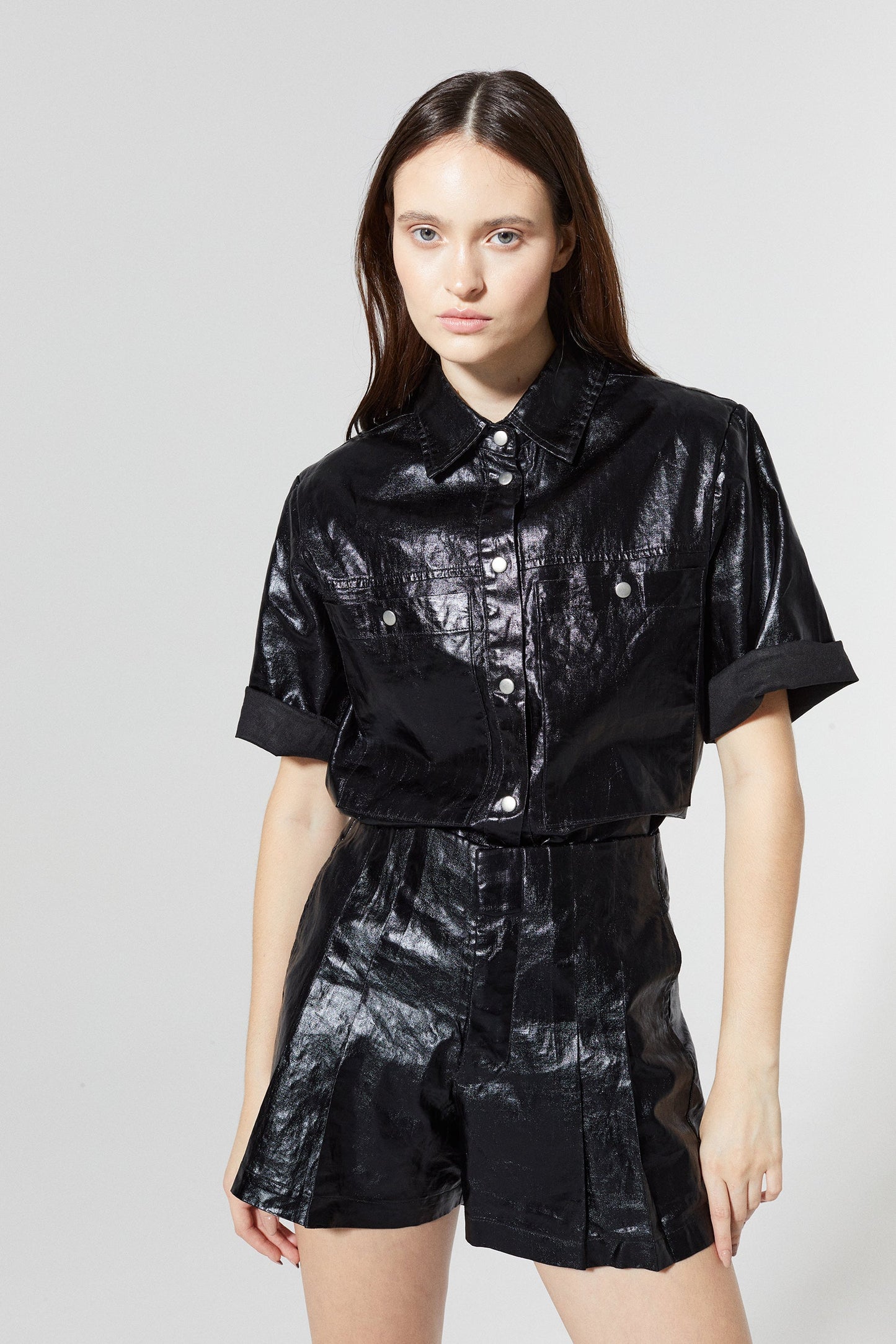 Soho Metallic Linen Shirt - Black