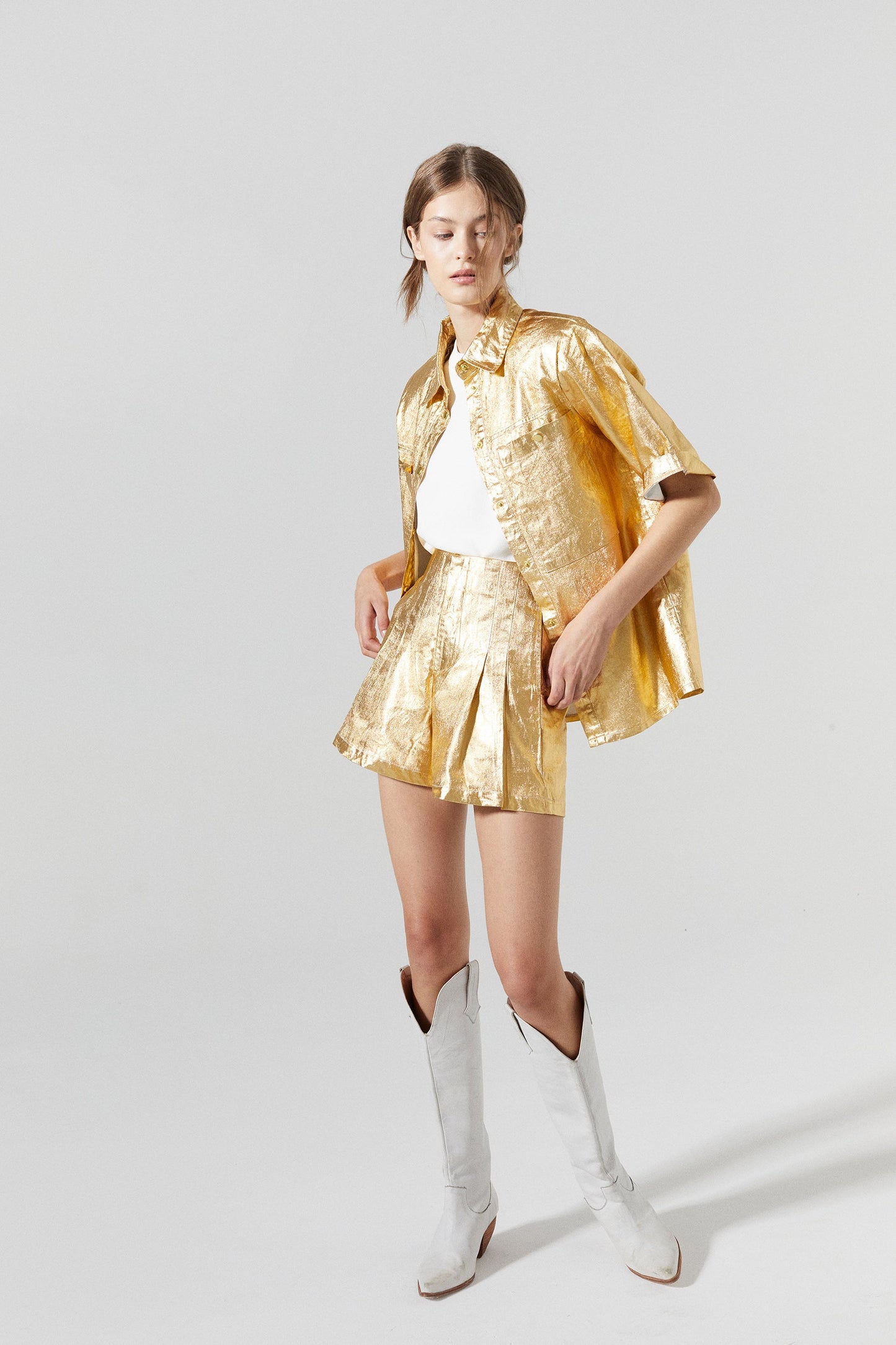Soho Metallic Linen Shirt - Gold
