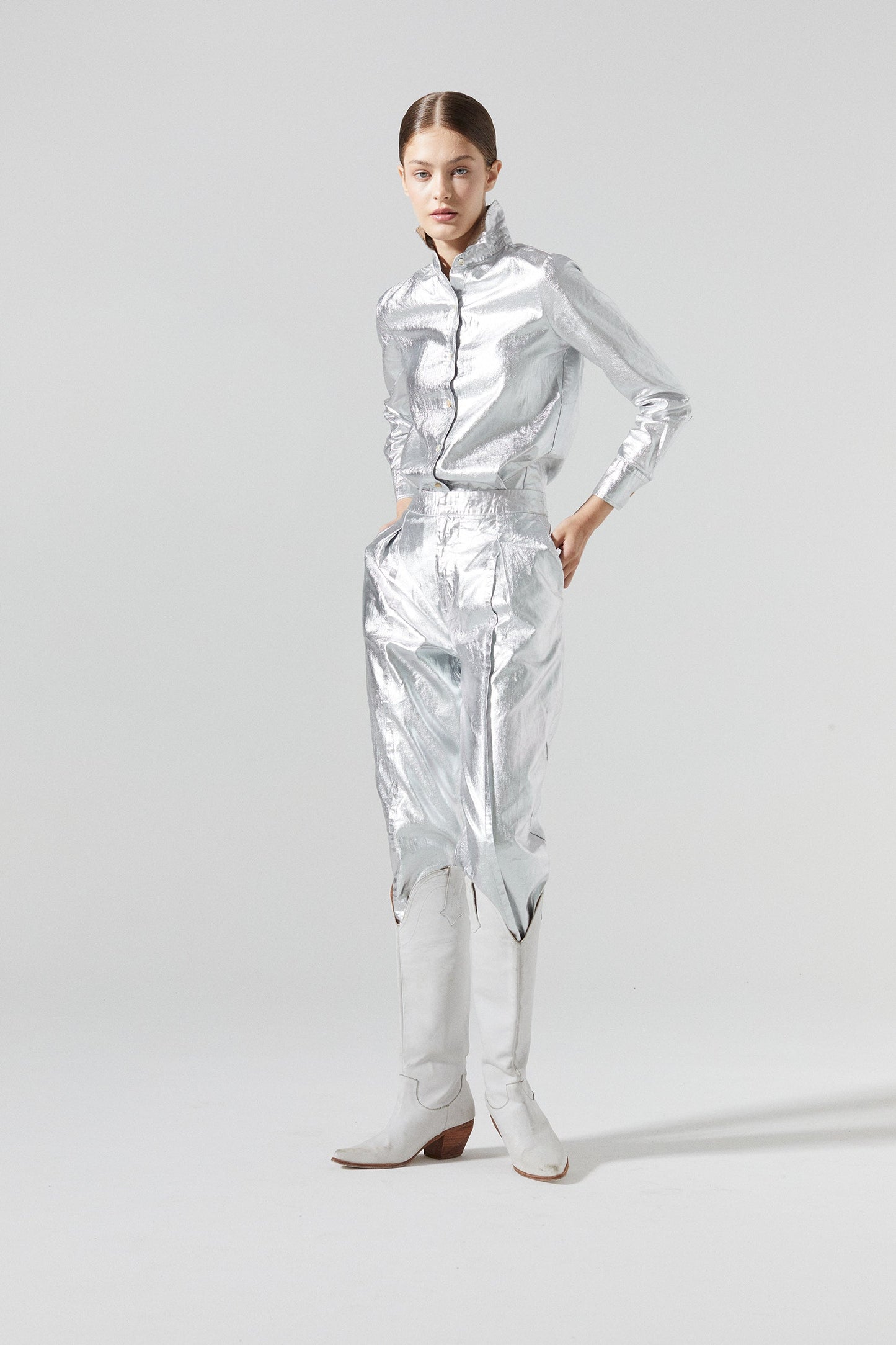 San Marino Metallic Linen Shirt - Silver