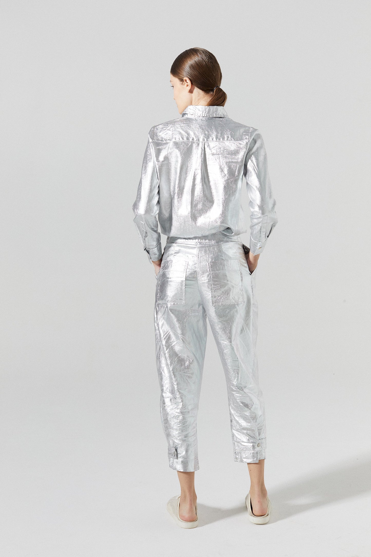 Mercer Metallic Linen Pants - Silver
