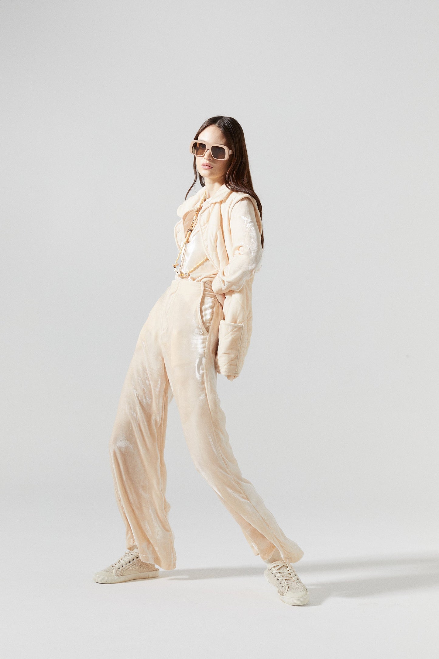 New Luna Silk Velvet Pants - Nude