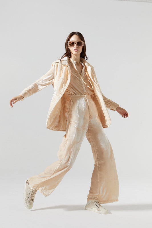 New Luna Silk Velvet Pants - Nude
