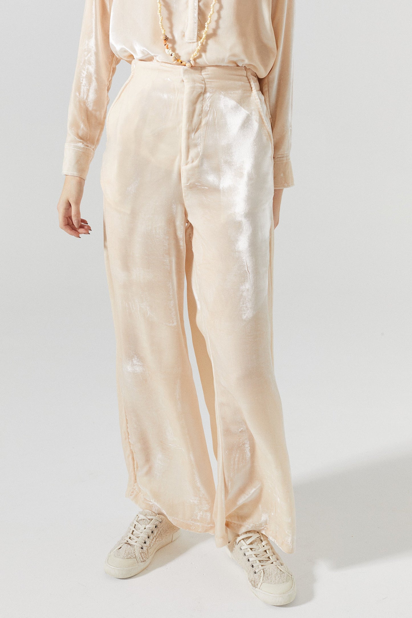 New Luna Silk Velvet Pants - Nude