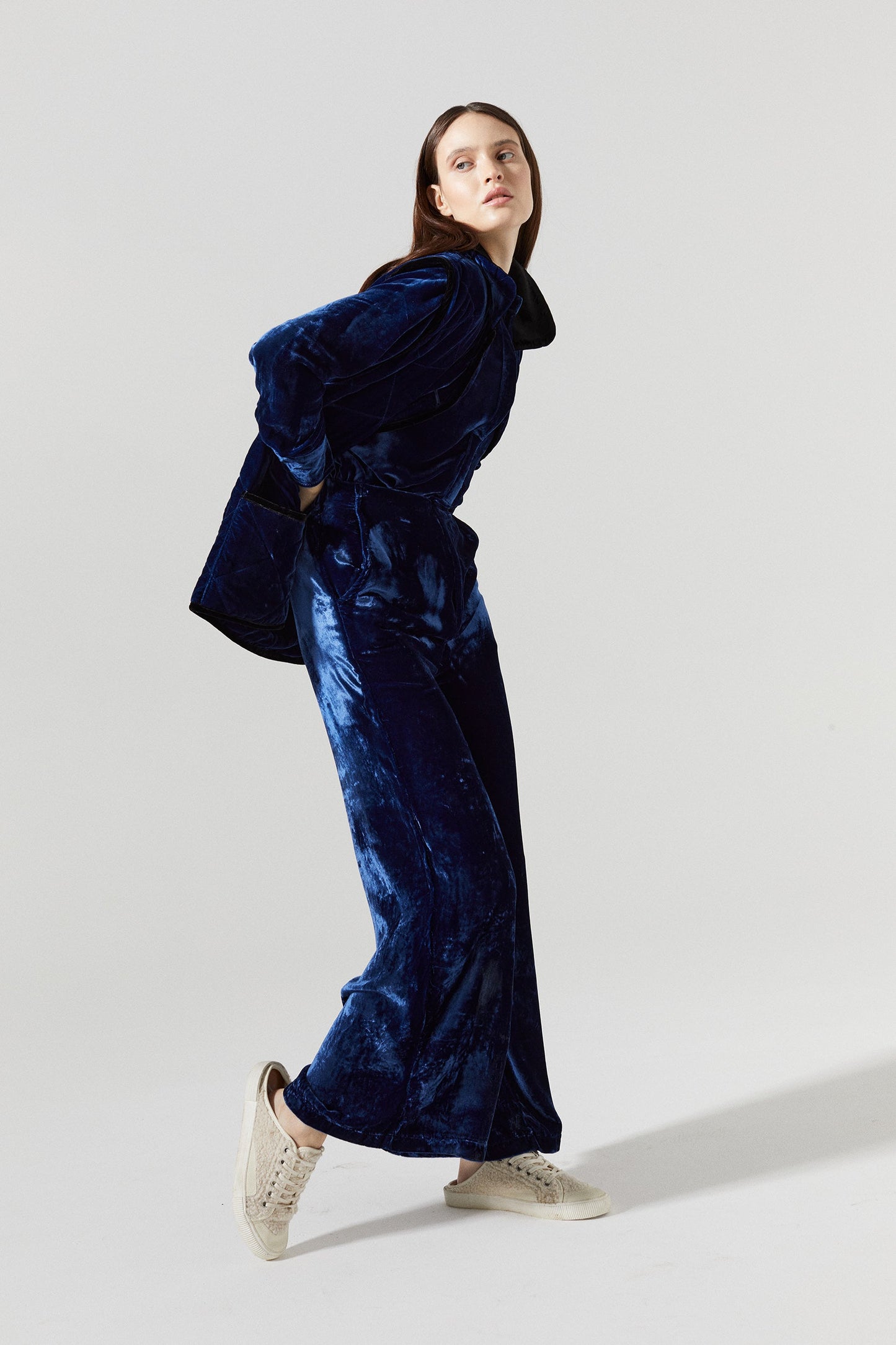 New Luna Silk  Velvet Pants - Navy Blue