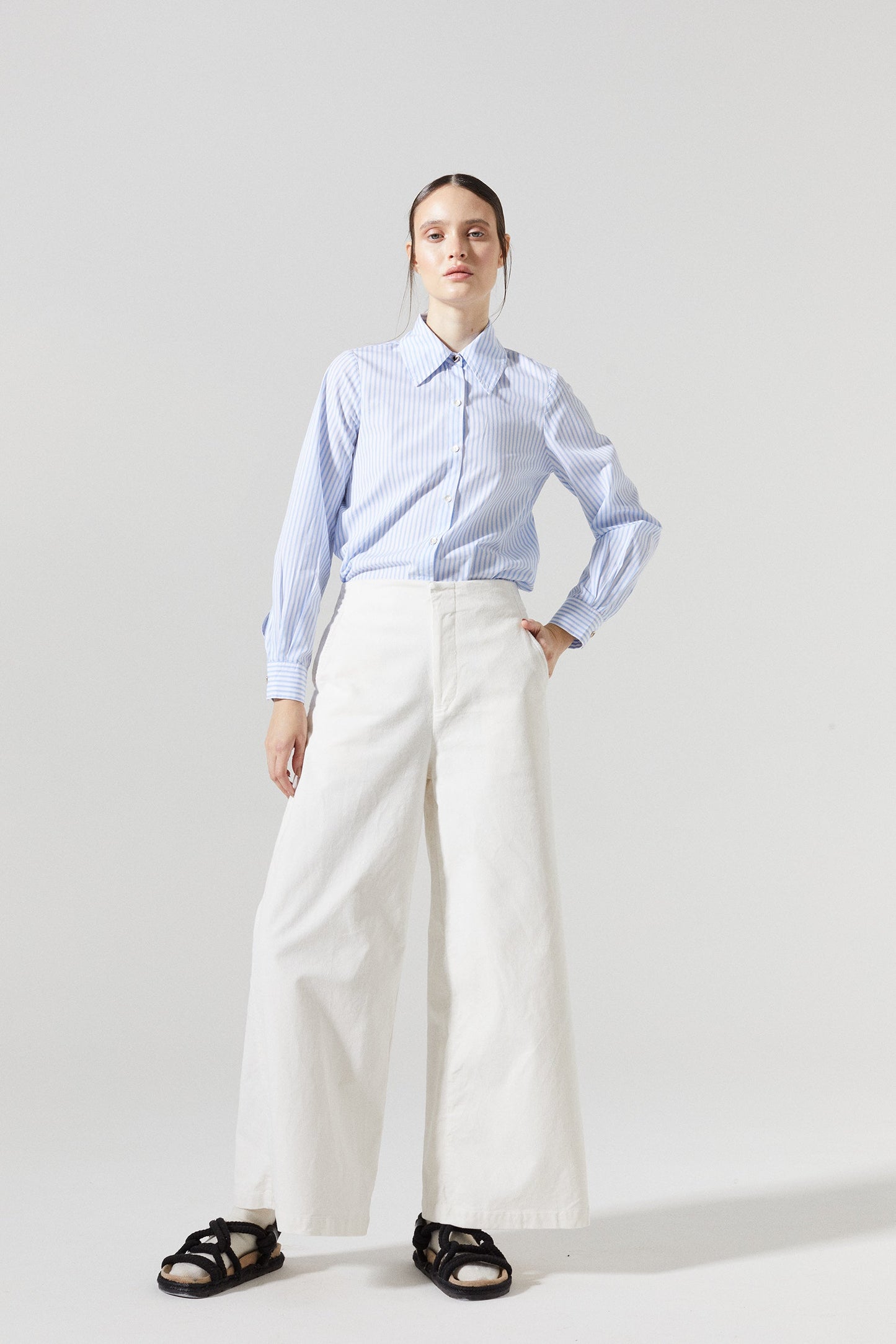 Bleeker Cotton Poplin Shirt - Blue/White Stripes