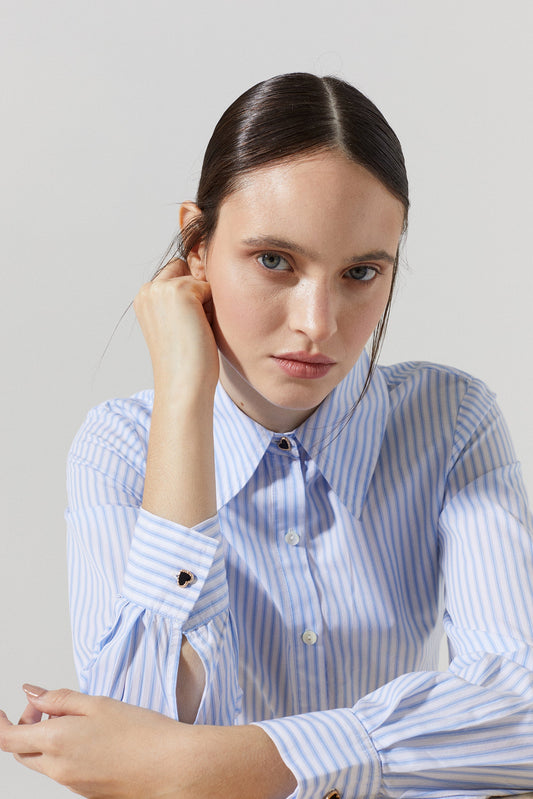 Bleeker Cotton Poplin Shirt - Blue/White Stripes