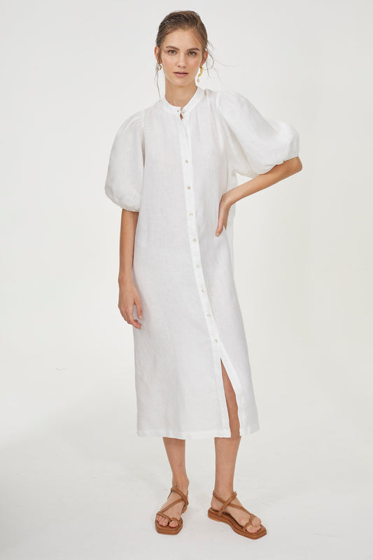 Bubble Linen Dress - White