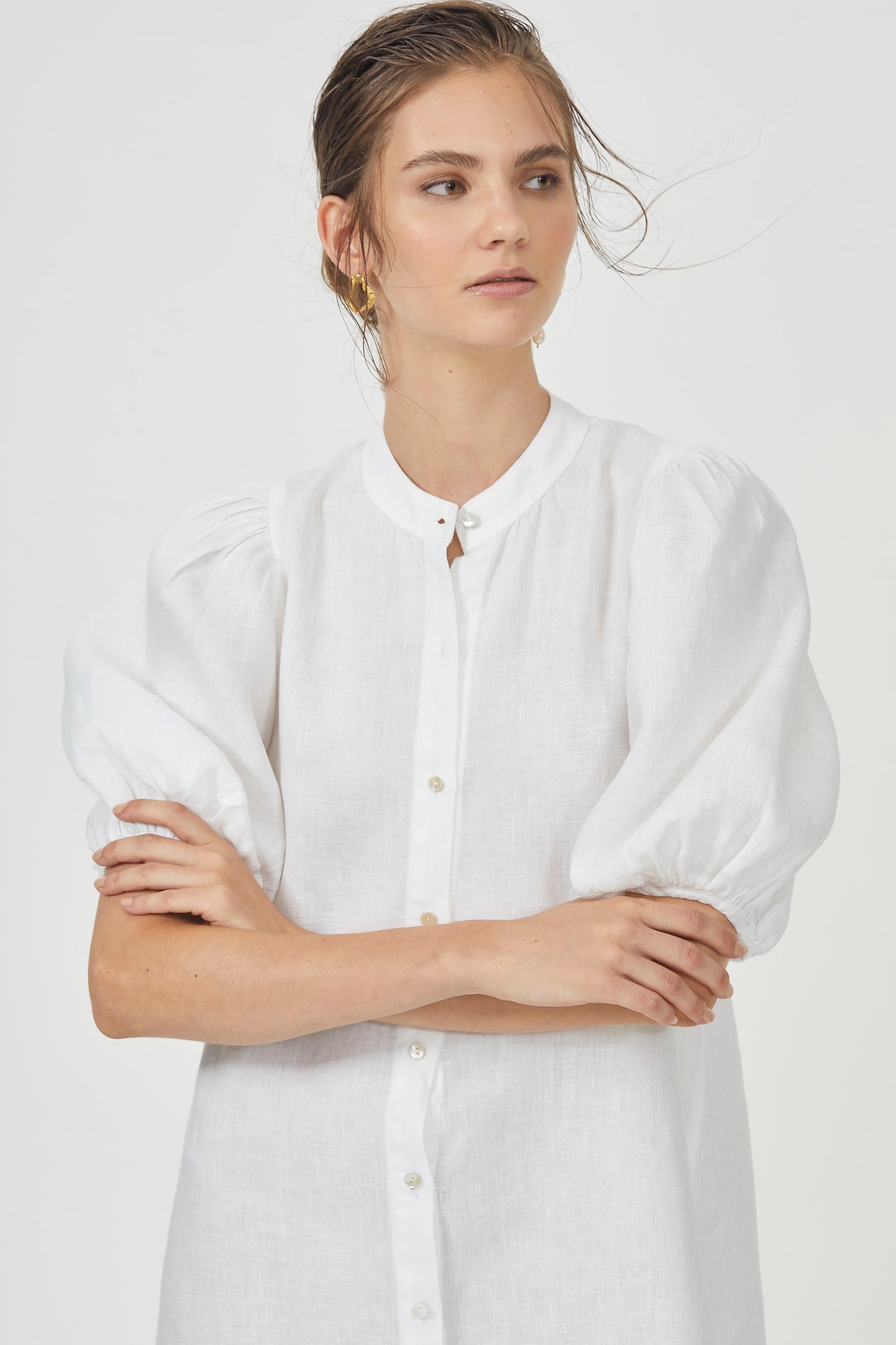 Bubble Linen Dress - White