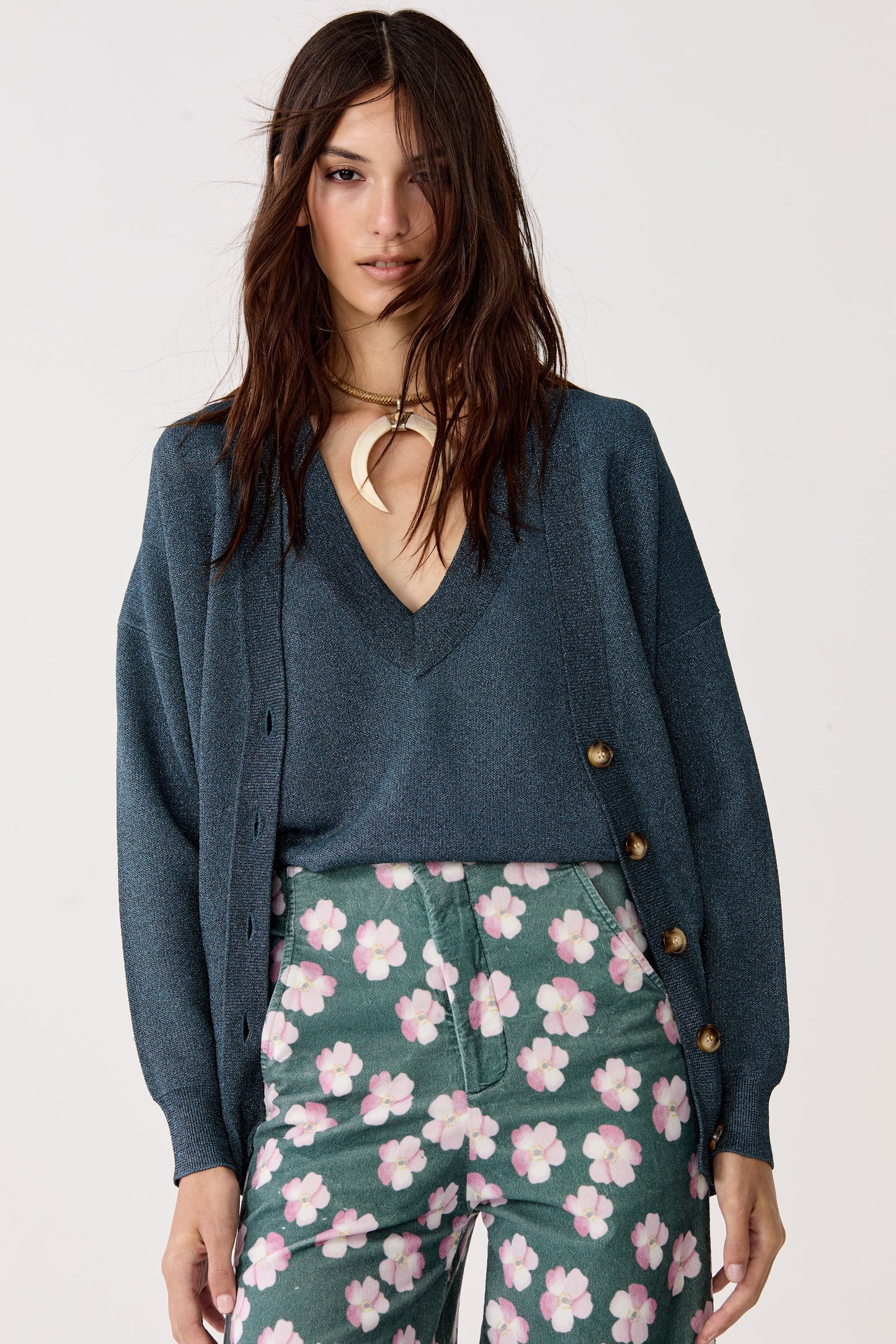 Aspen Lurex Cardigan - Teal