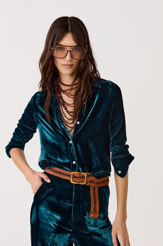 San Marino Silk Velvet Shirt - Teal