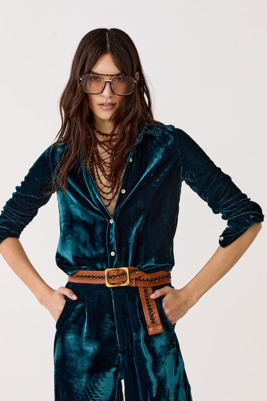San Marino Silk Velvet Shirt - Teal