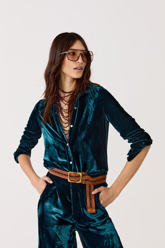 San Marino Silk Velvet Shirt - Teal