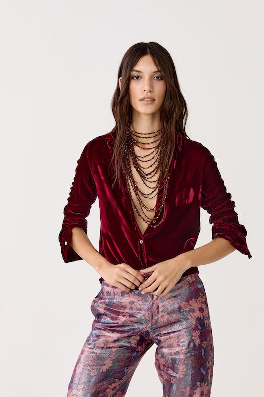 San Marino Silk Velvet Shirt - Rosso