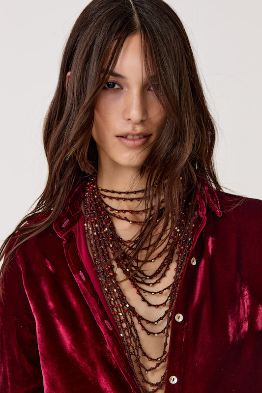 San Marino Silk Velvet Shirt - Rosso
