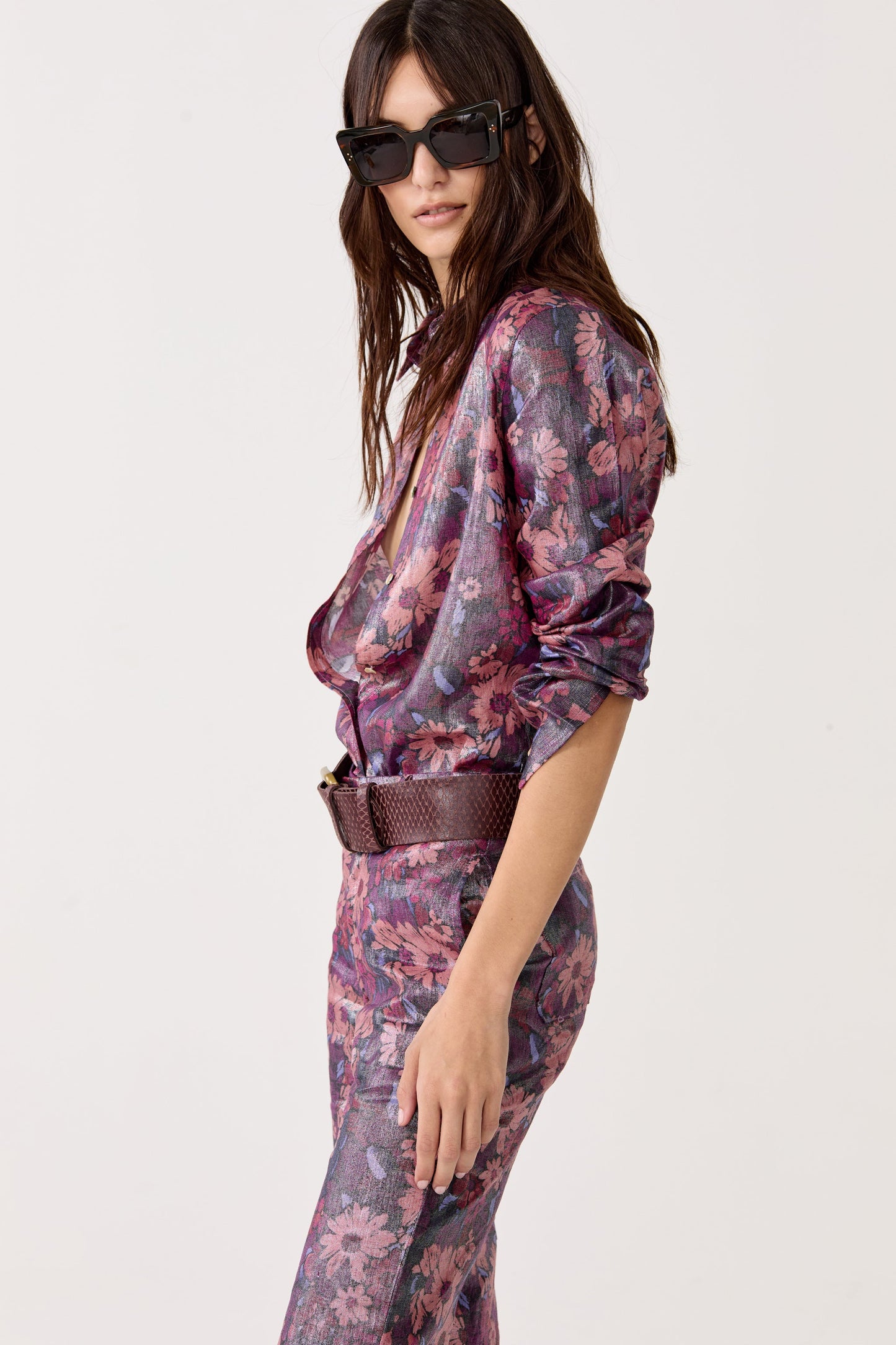 San Marino Metallic Linen Shirt - Gerbera Print