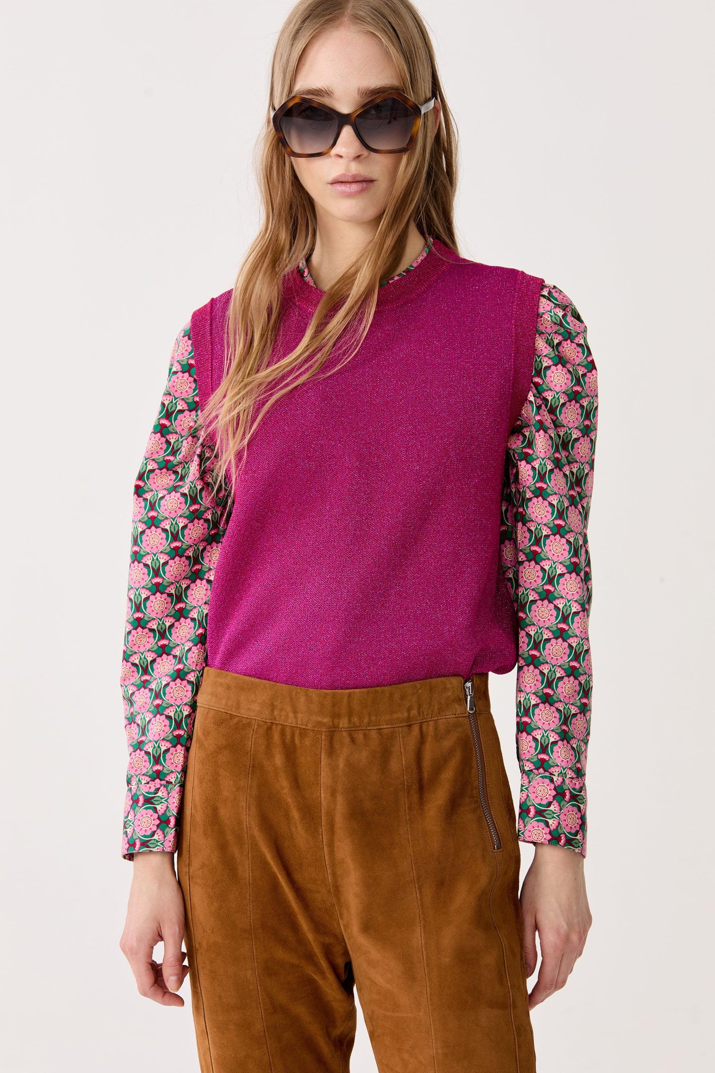 Glitter Knitted Top - Fuchsia