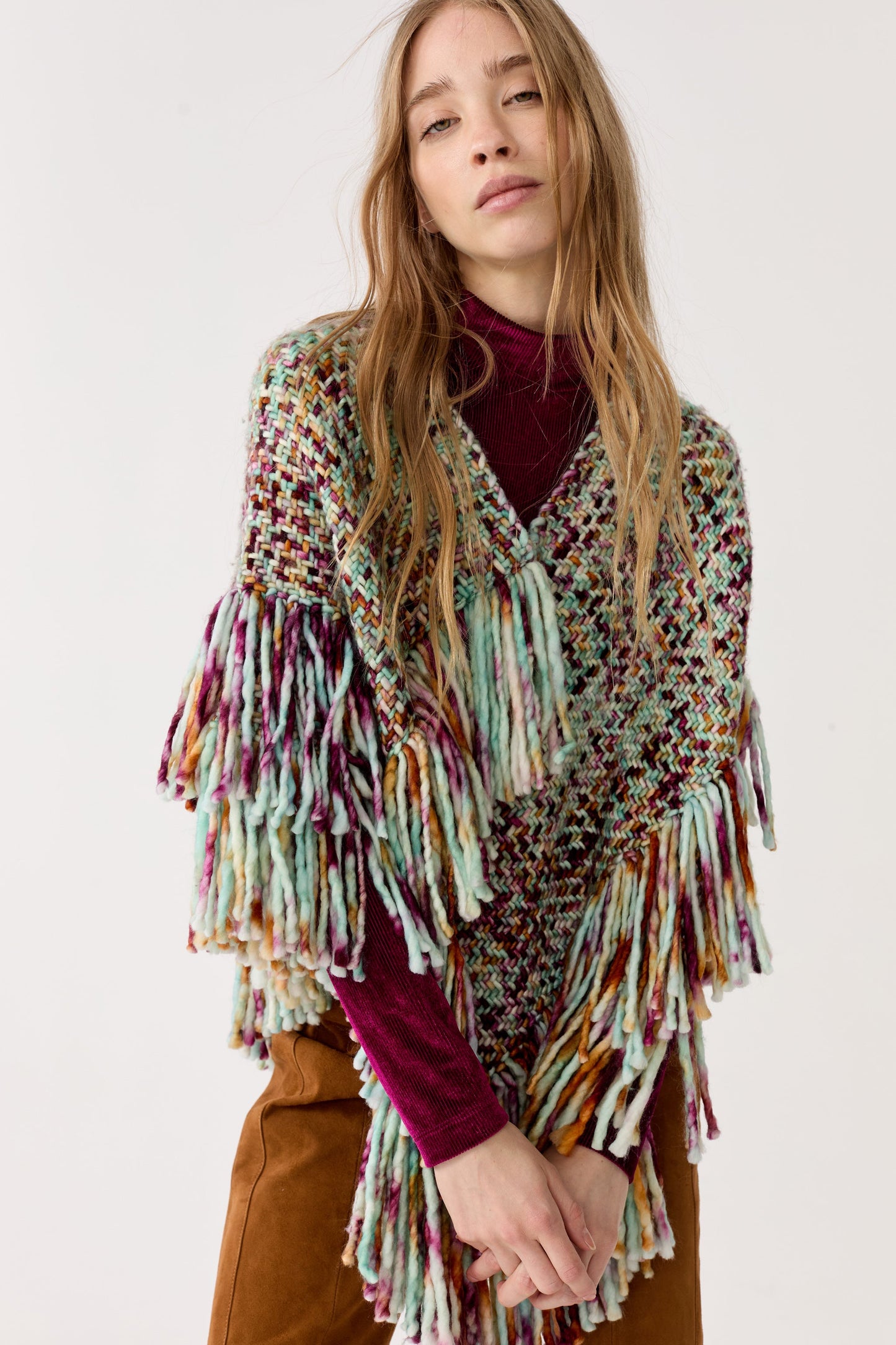 Fun Merino Wool Poncho - Autumn