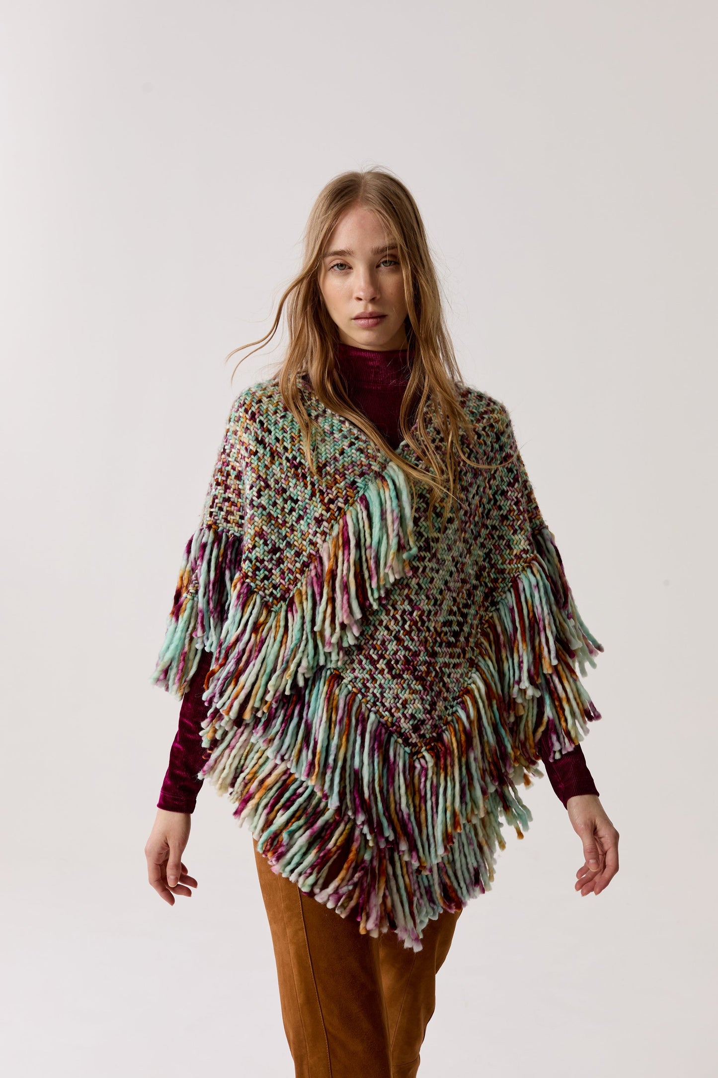 Fun Merino Wool Poncho - Autumn