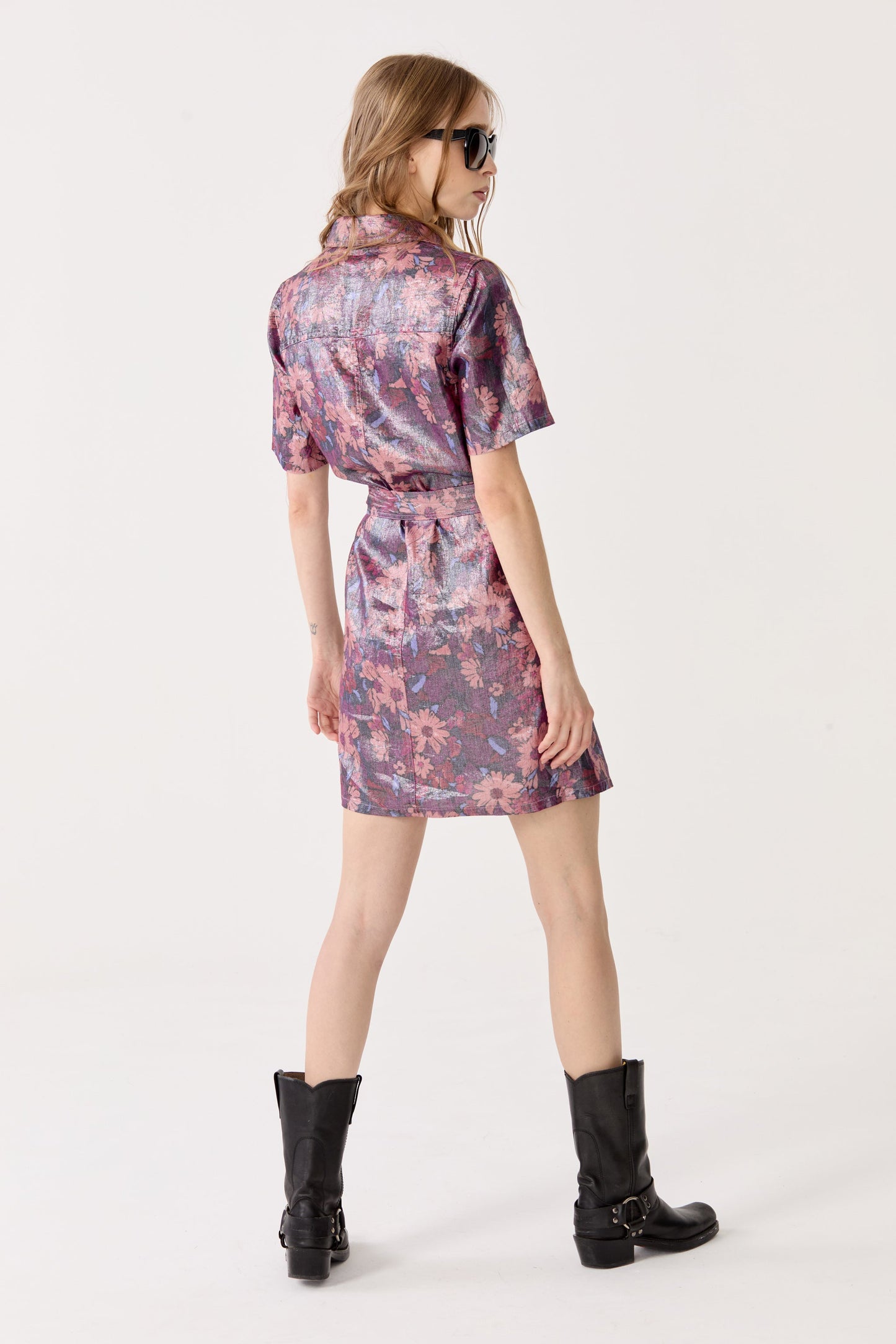 Franca Metallic Linen Dress - Gerbera Print