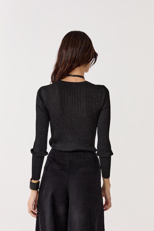 St. Moritz Lurex Knitted Top - Black